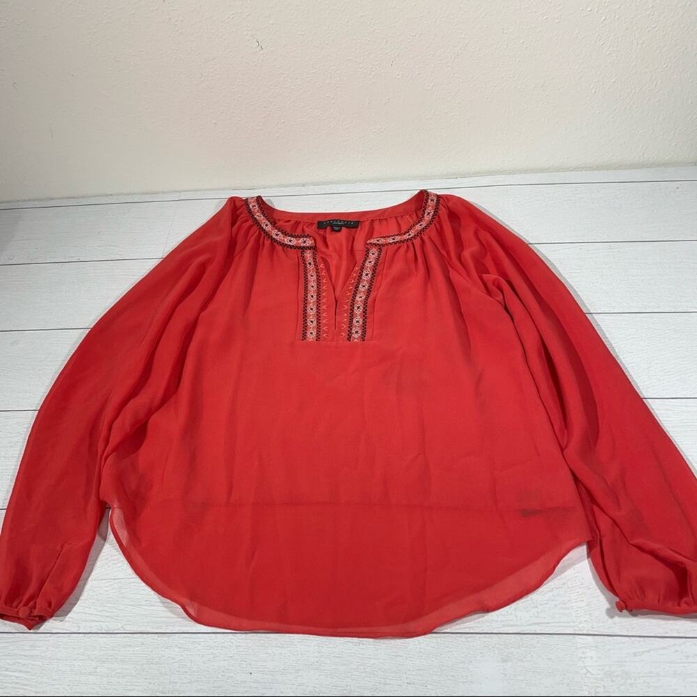 Sanctuary Burnt Orange Sheer Embroidered Tunic Top Medium